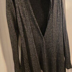 BELLDINI Black & Silver Metallic Open Cardigan Sweater SIZE L